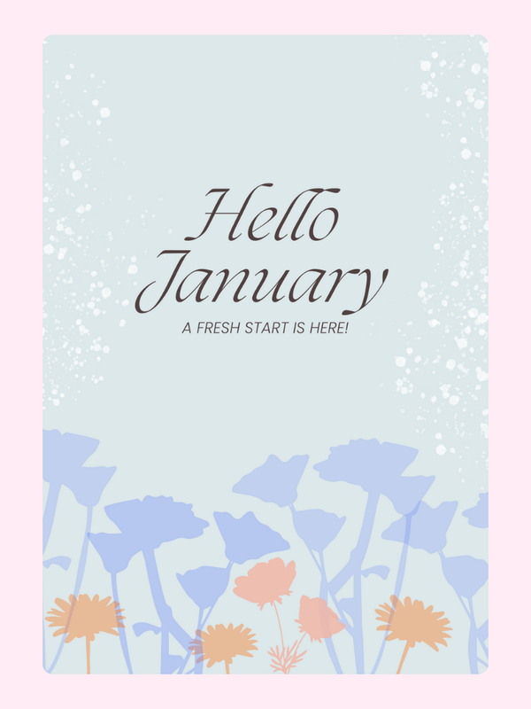 January greeting card with flowers