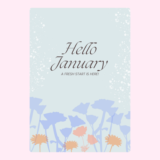 January greeting card with flowers