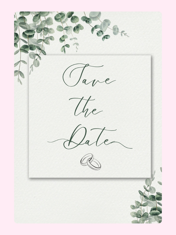 Save the Date wedding invitation with eucalyptus