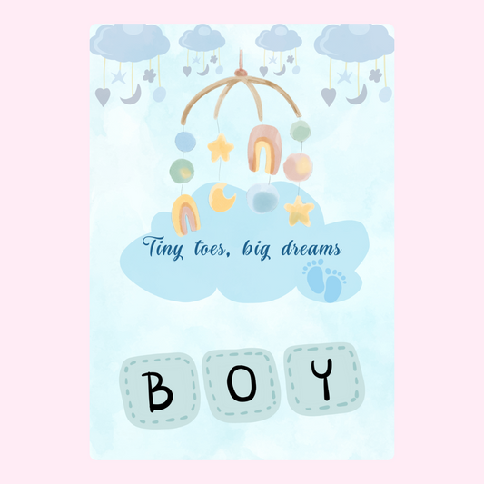 Baby boy nursery art with mobile and Boy text.