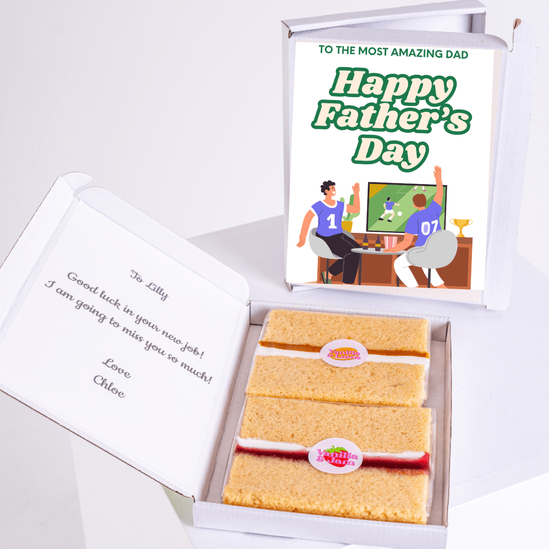 Happy Father's Day gift box with cake and card