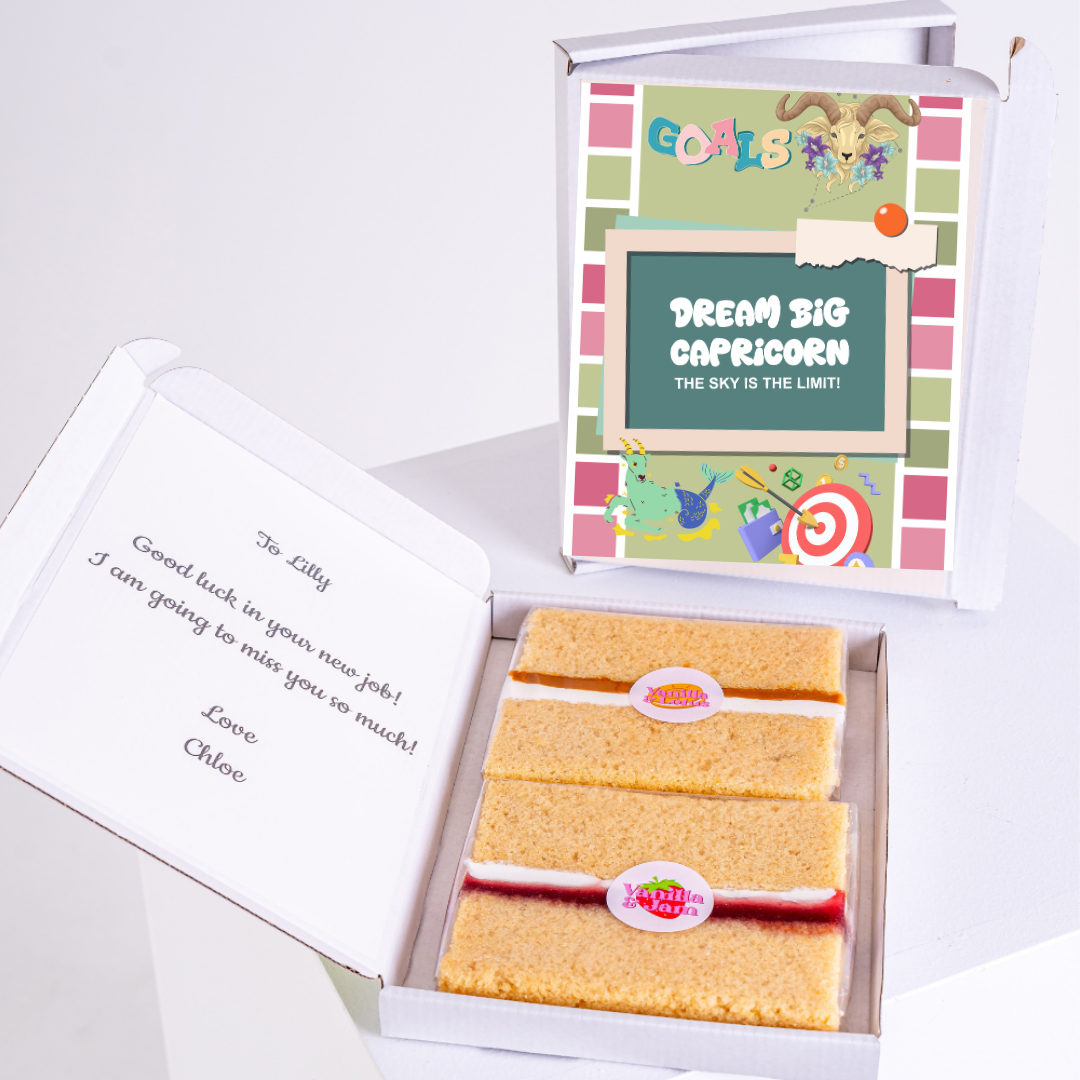 Capricorn cake gift box with Dream Big card