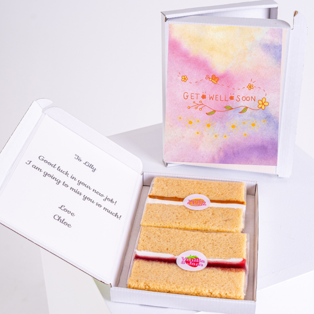 Get well soon cake gift box for Lilly, with a Good luck card.