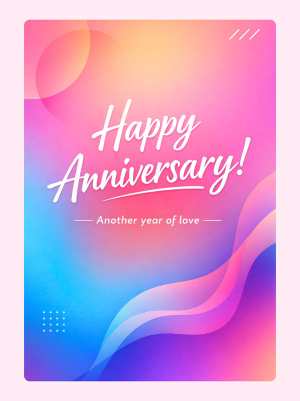 Another Year Of Love Gradient Anniversary Cake Card letterbox cake card with freshly baked cake slices