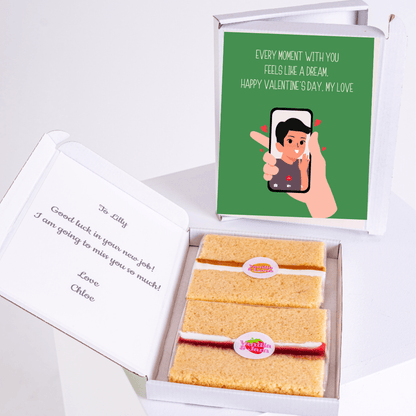 Valentine's Day gift with cake and a message for Lilly.