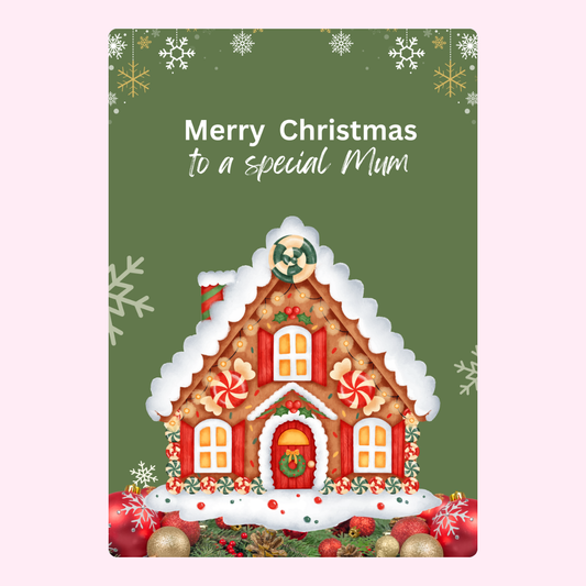 Christmas card for Mum with gingerbread house design