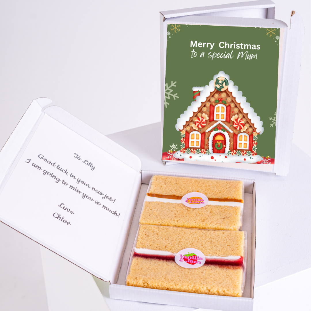 Christmas gift box for Mum with cake and message