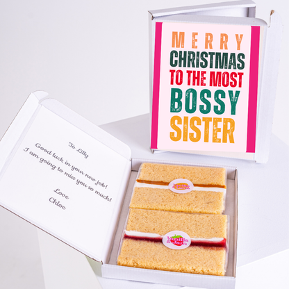 Christmas cake gift for Bossy Sister, with note for Lilly.