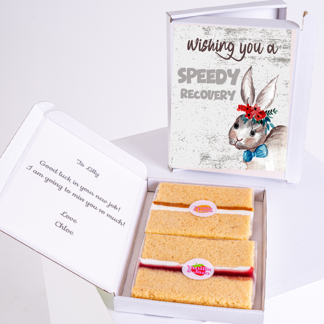 Speedy recovery cake box gift for Lilly, from Chloe.