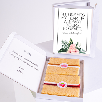 Valentine's Day cake gift box with message and well wishes for Lilly.