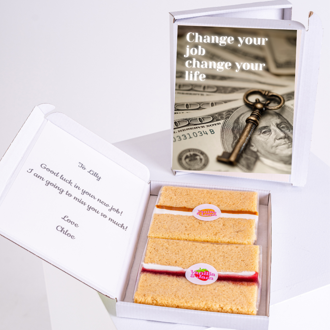 Gift box with cake and Change Your Job message.