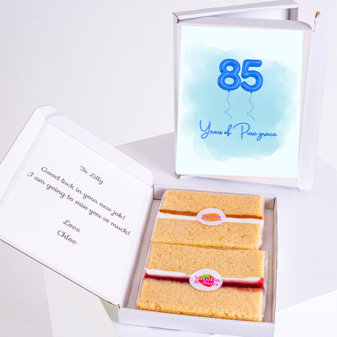 85th birthday cake gift for Lilly, with a message and card.