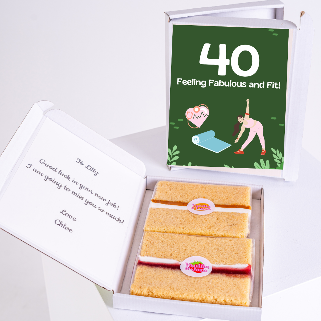 40th birthday cake with Feeling Fabulous and Fit message, gift for Lilly.