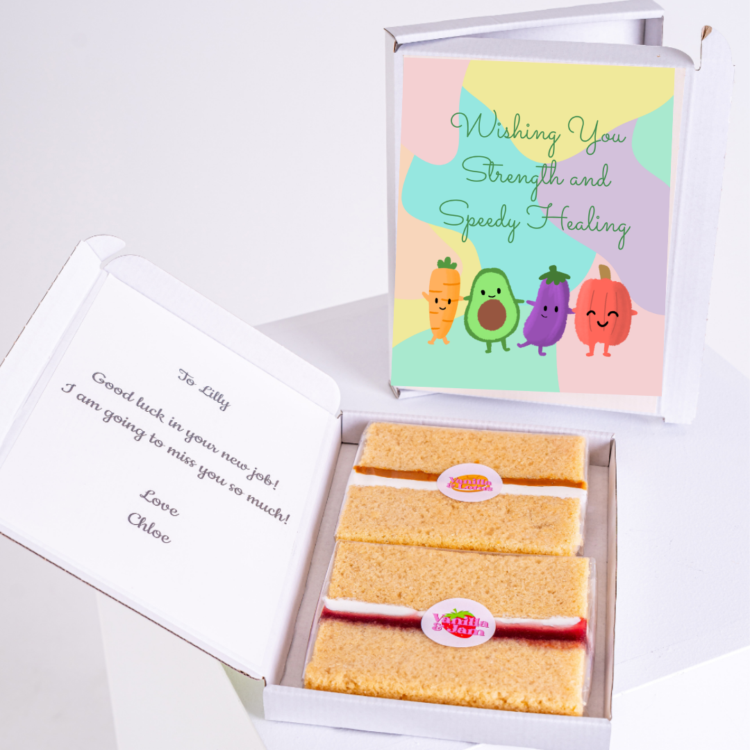 Get well gift box with cake and card for Lilly