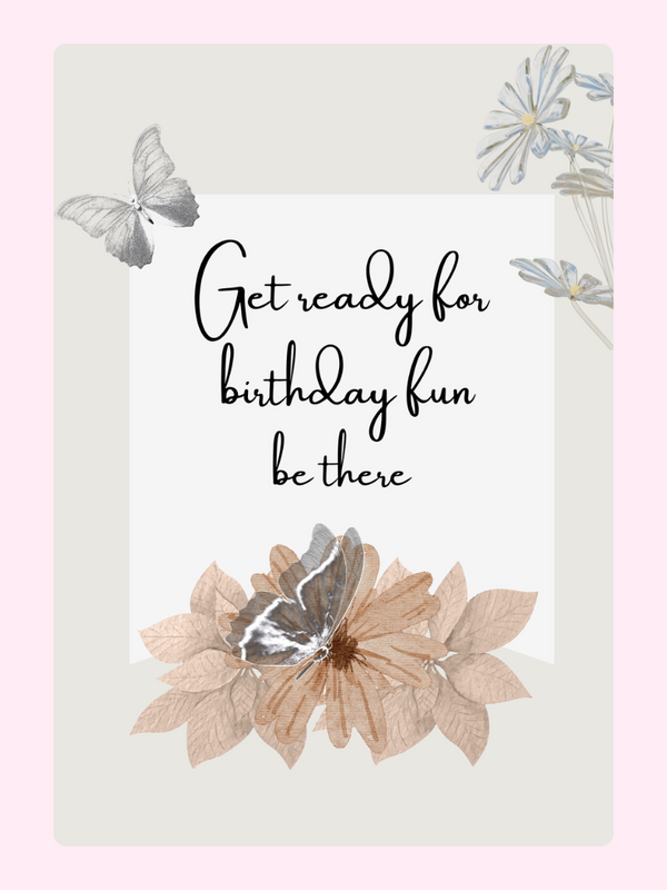 Birthday invitation with butterflies and flowers