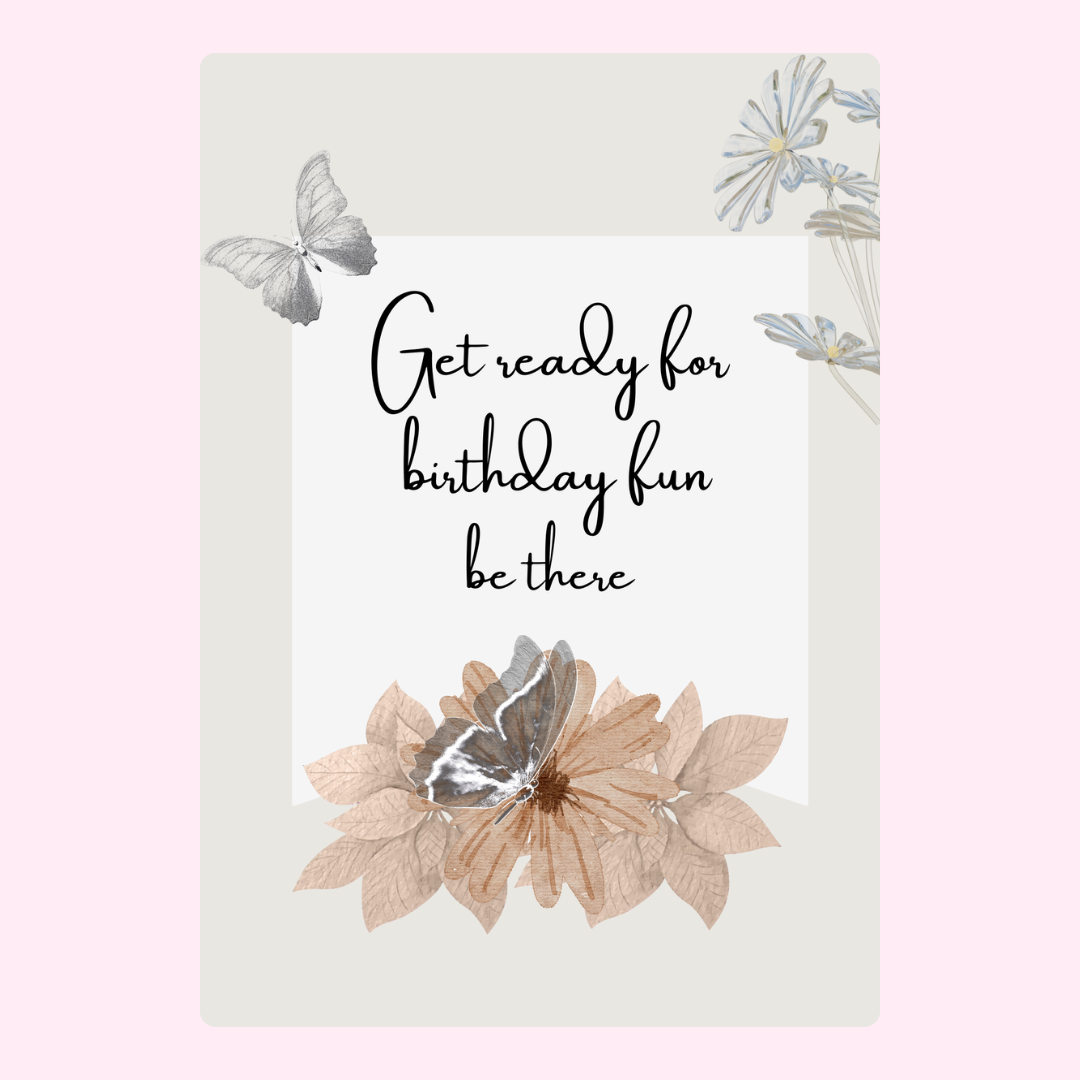 Birthday invitation with butterflies and flowers