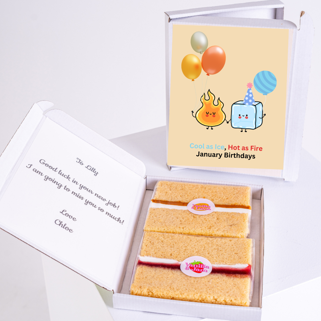 Birthday cake gift box for Lilly - January birthday message.