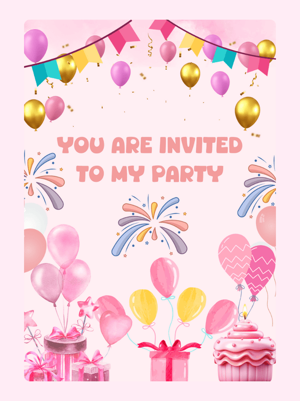 Party invitation with balloons and decorations