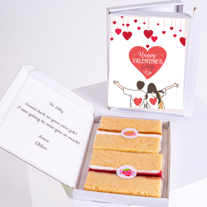 Valentine's Day cake gift box for Lilly, with message.