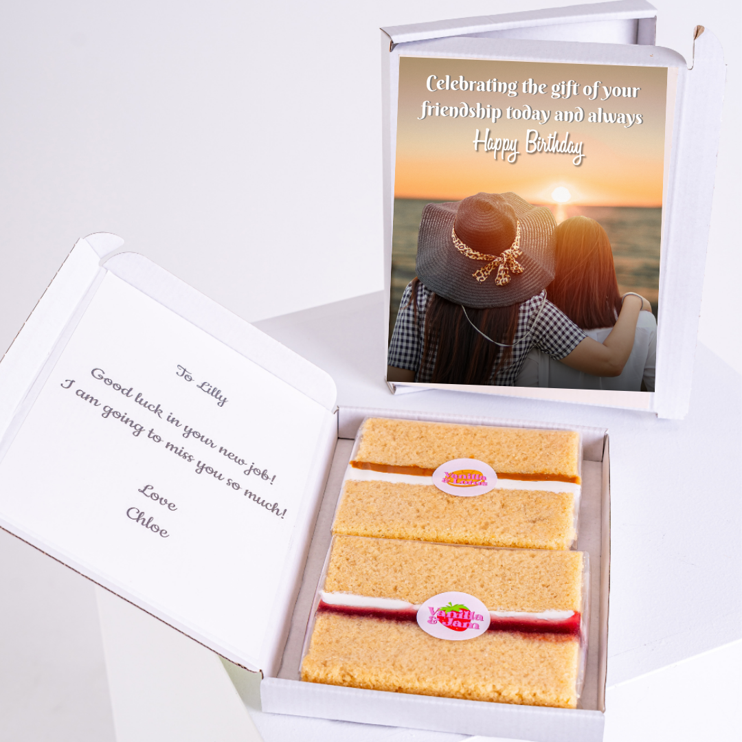 Gift box with birthday message, cake, and note to Lilly.