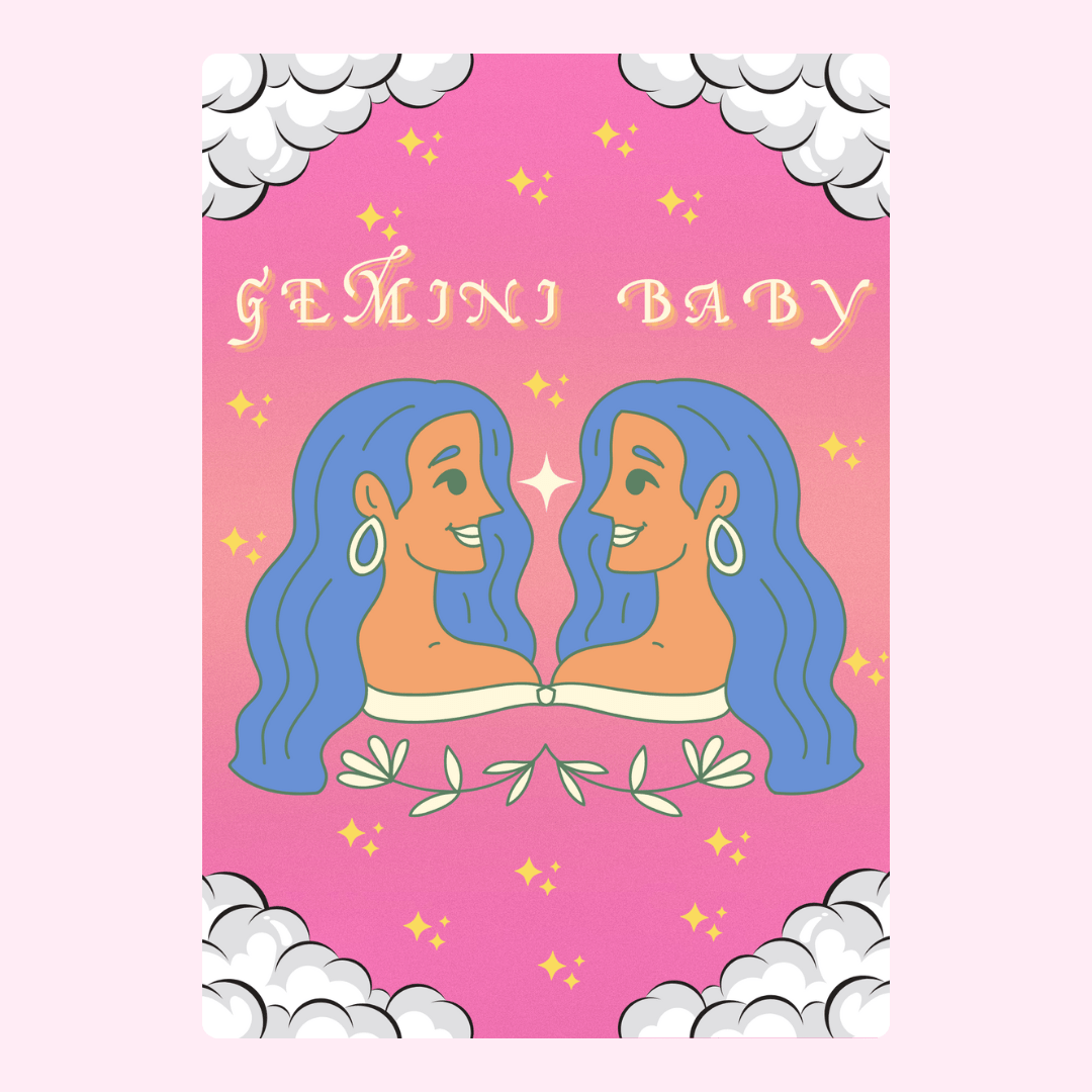 Gemini Baby illustration on pink, 3_2a6c5d7d-8020-4338-824a-d2f6821ebe83