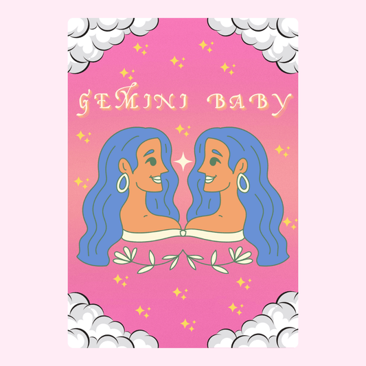Gemini Baby illustration on pink, 3_2a6c5d7d-8020-4338-824a-d2f6821ebe83