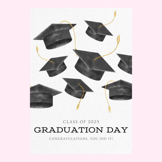 Graduation Day card with floating mortarboards - Class of 2025