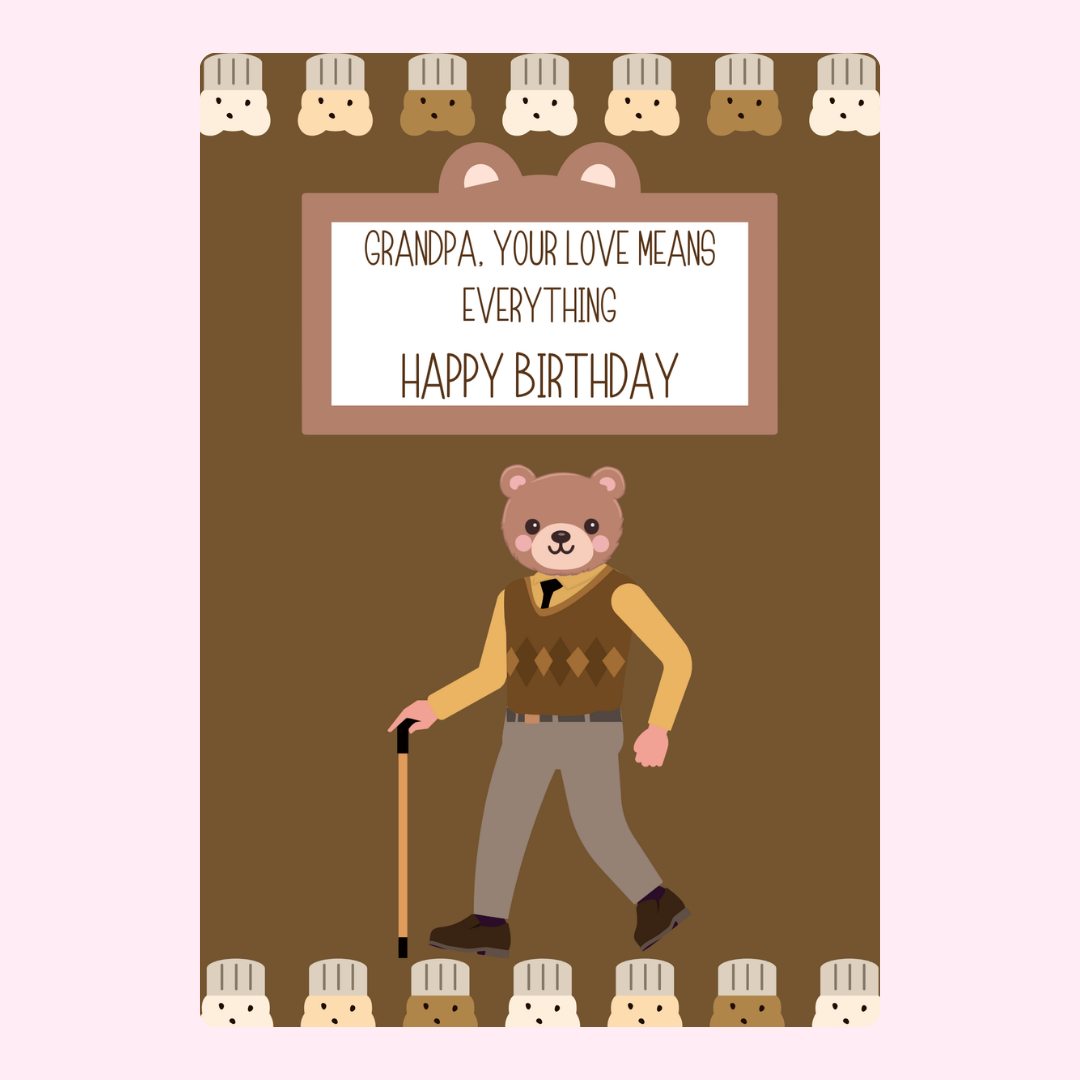 Birthday card for Grandpa with bear illustration