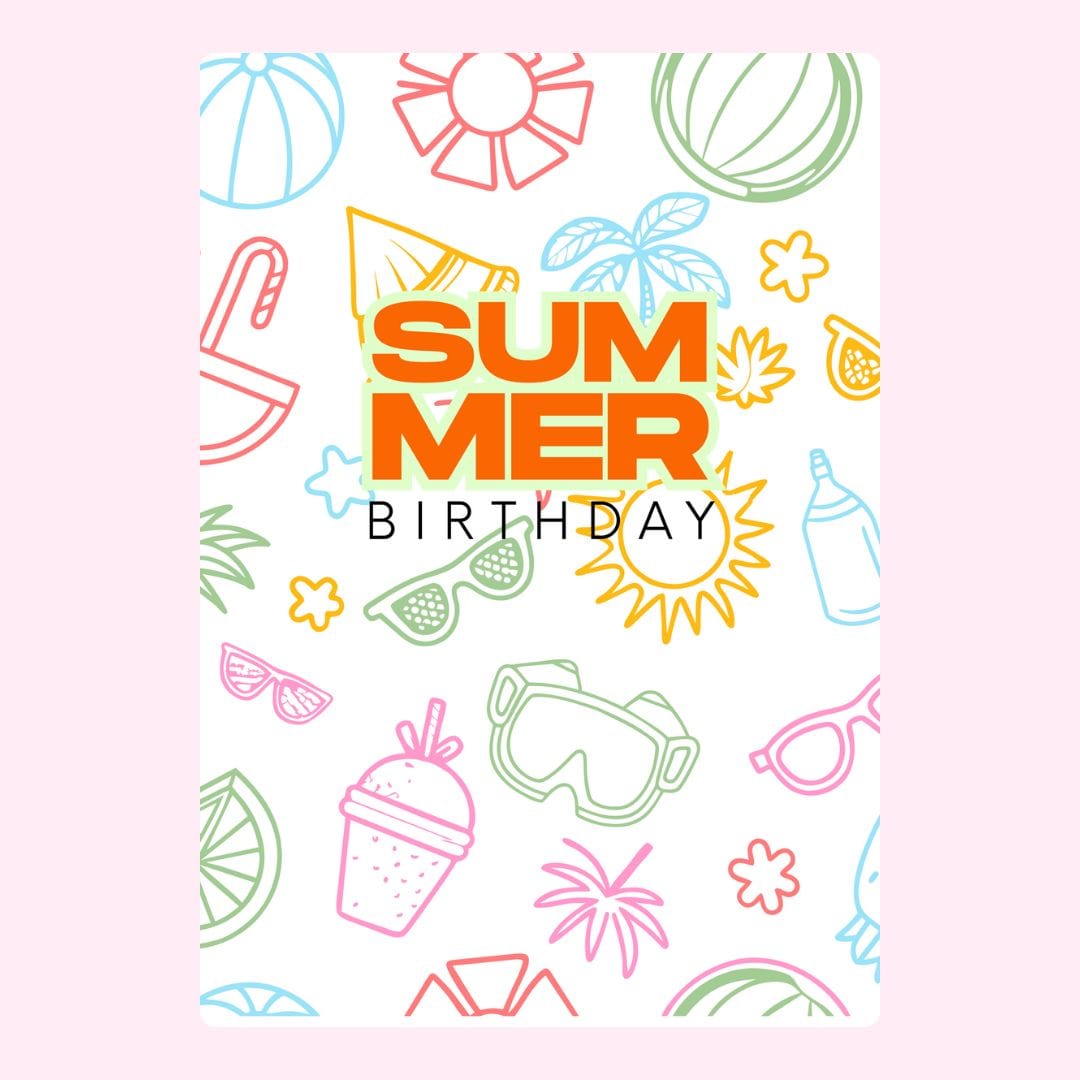 Summer birthday card with fun illustrations