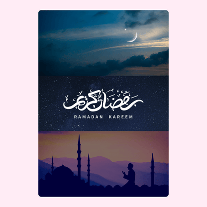 Ramadan Kareem image with crescent moon and mosque silhouette