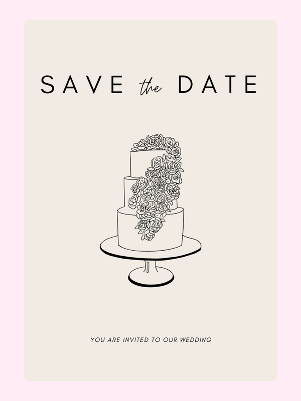 Save the Date wedding invitation with cake design