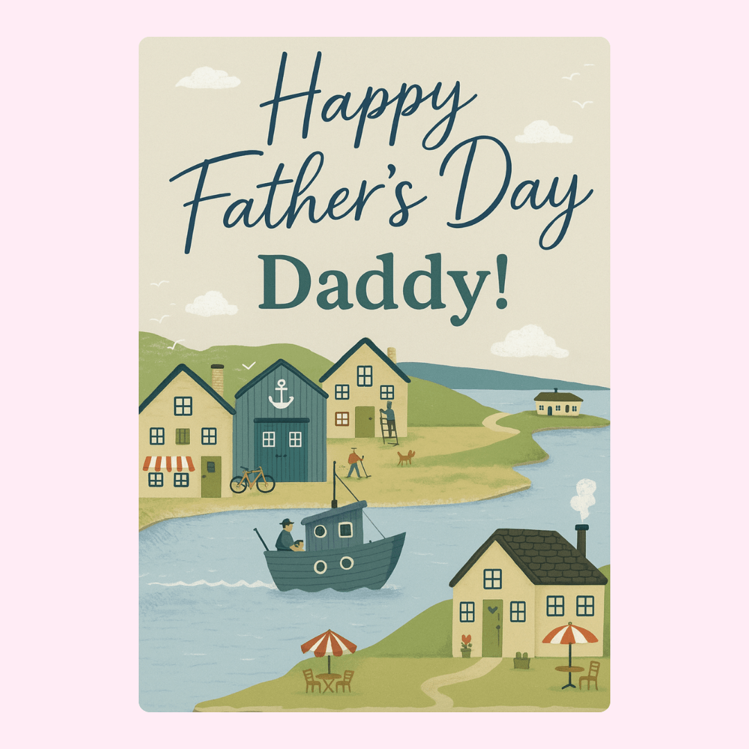 Father's Day card with boat and houses