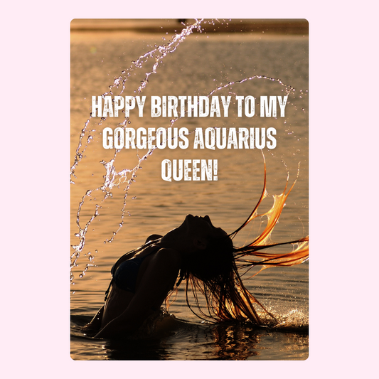 Aquarius birthday card with water splash