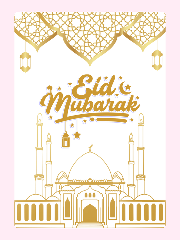 Eid Mubarak Golden Mosque Outline Cake Card