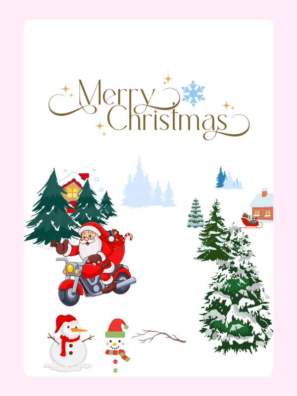 Christmas card with Santa on motorcycle