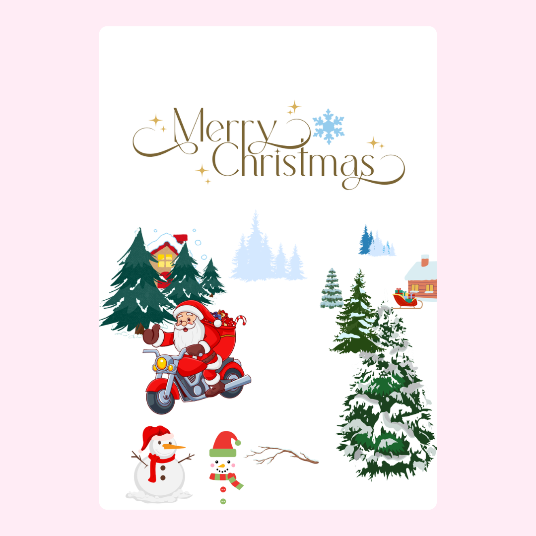 Christmas card with Santa on motorcycle