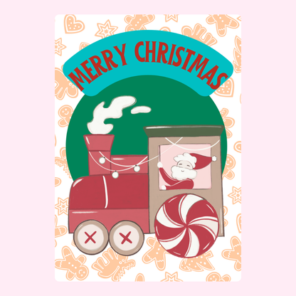 Merry Christmas train card with Santa