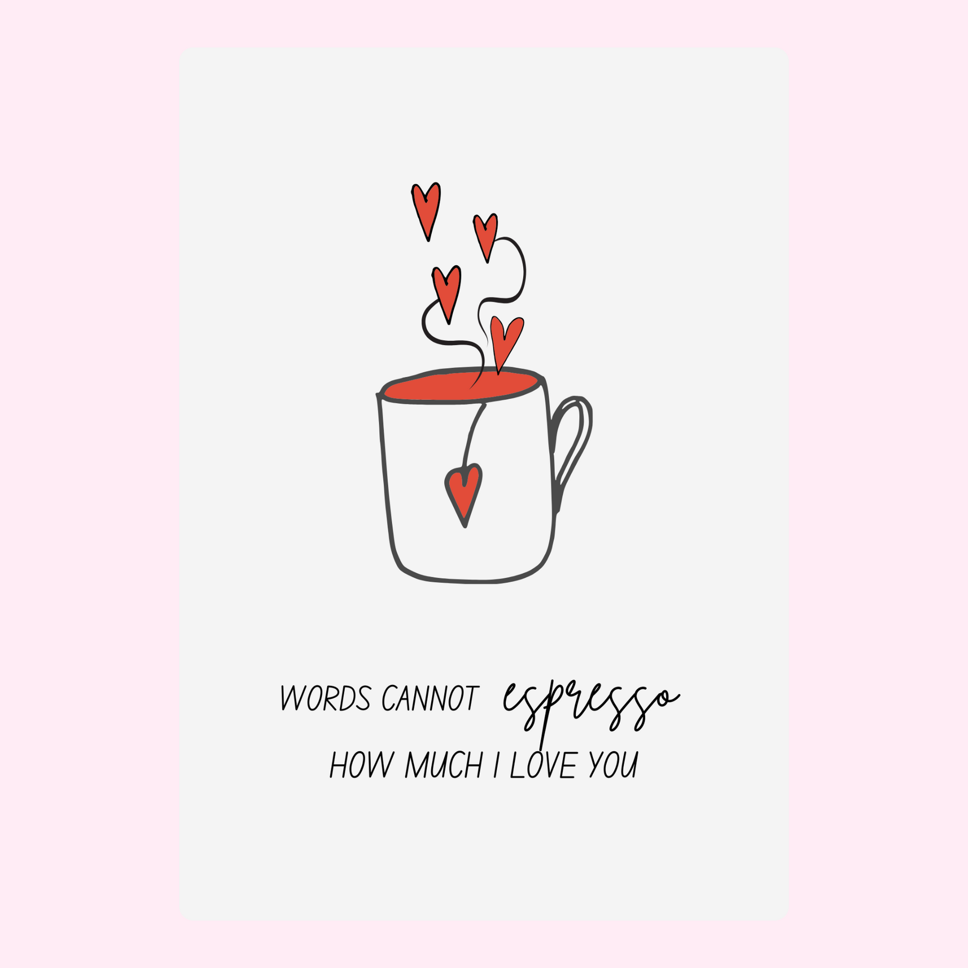 Love-themed espresso cup with hearts illustration.