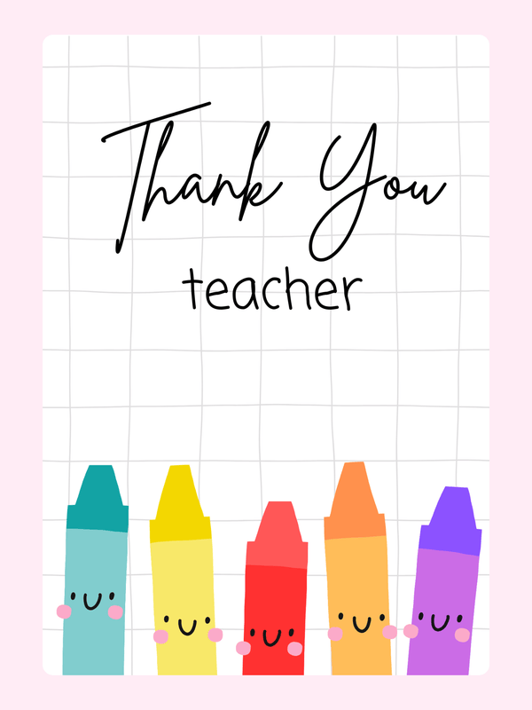 Thank you teacher card with crayons