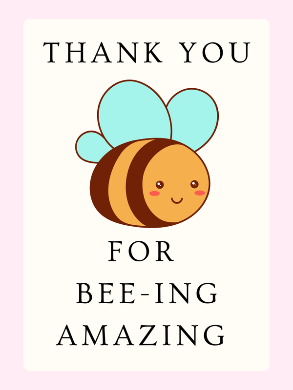 Thank you card with cute bee illustration