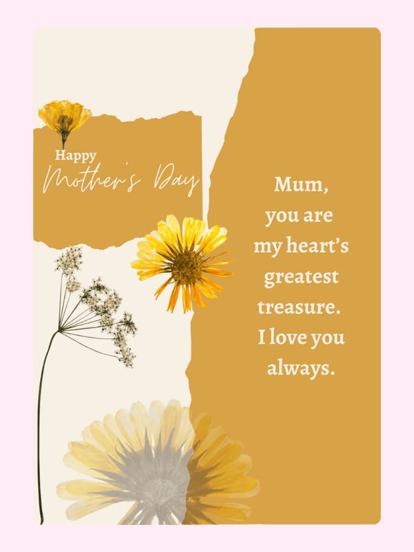 Mother's Day card with flowers and loving message for Mum
