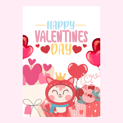 Happy Valentine's Day card with fox & hearts