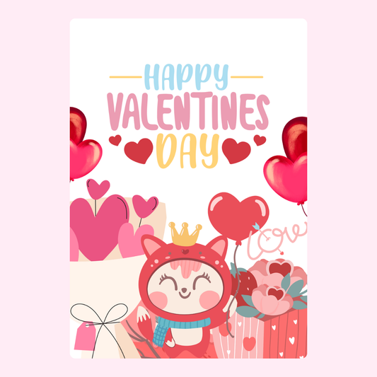 Happy Valentine's Day card with fox & hearts
