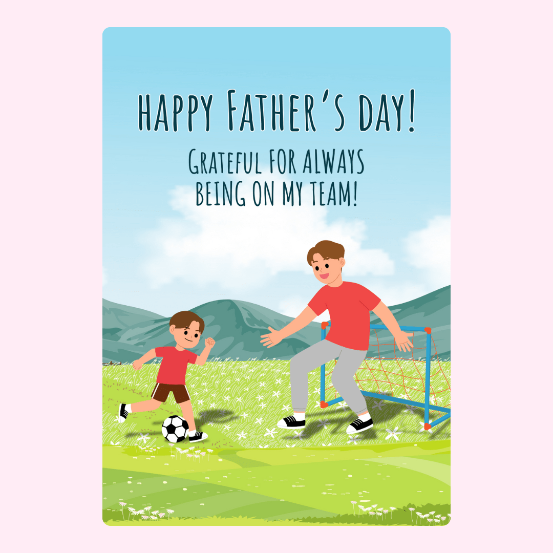 Father and son playing soccer