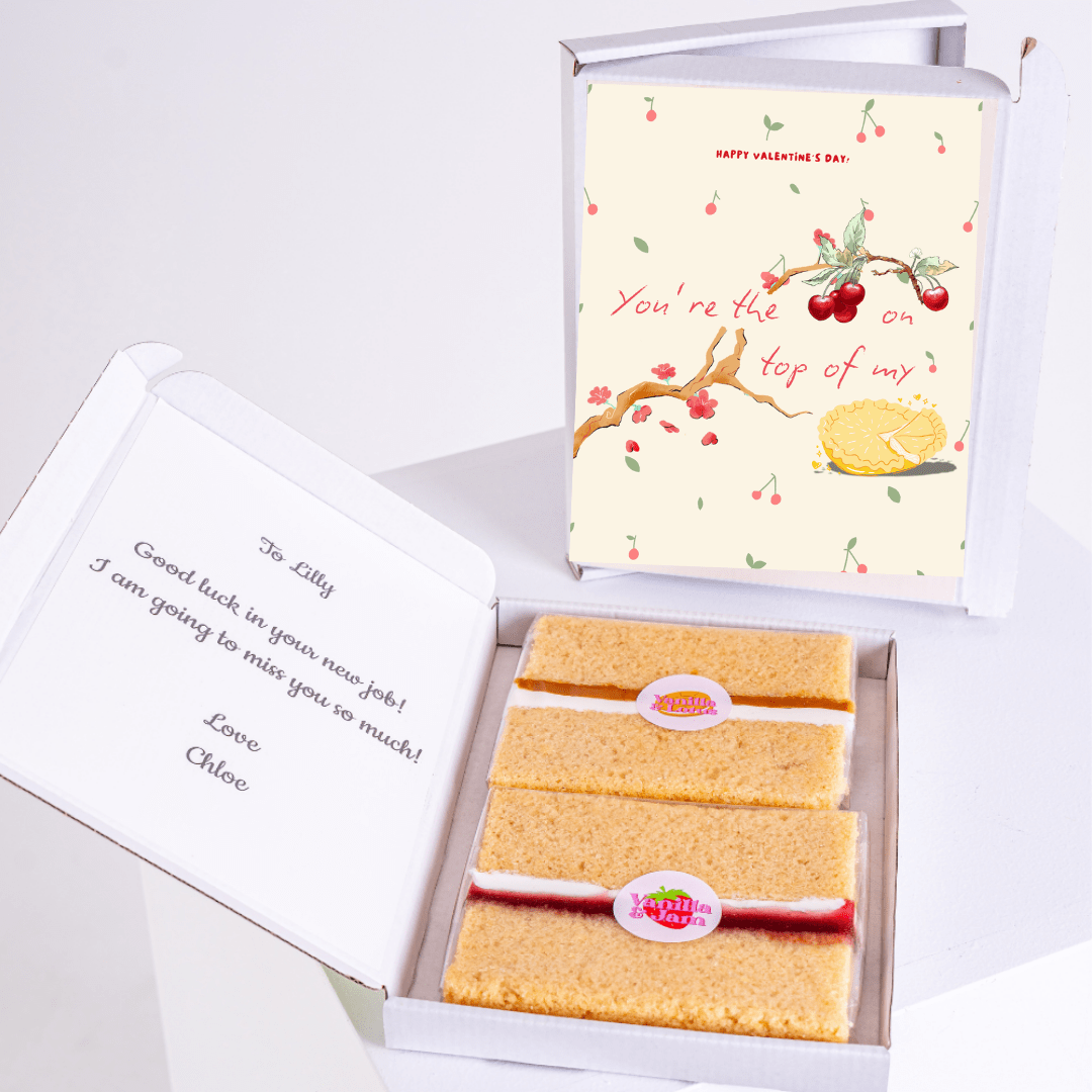 Gift box with cake and Valentine's card, You're the top of my...