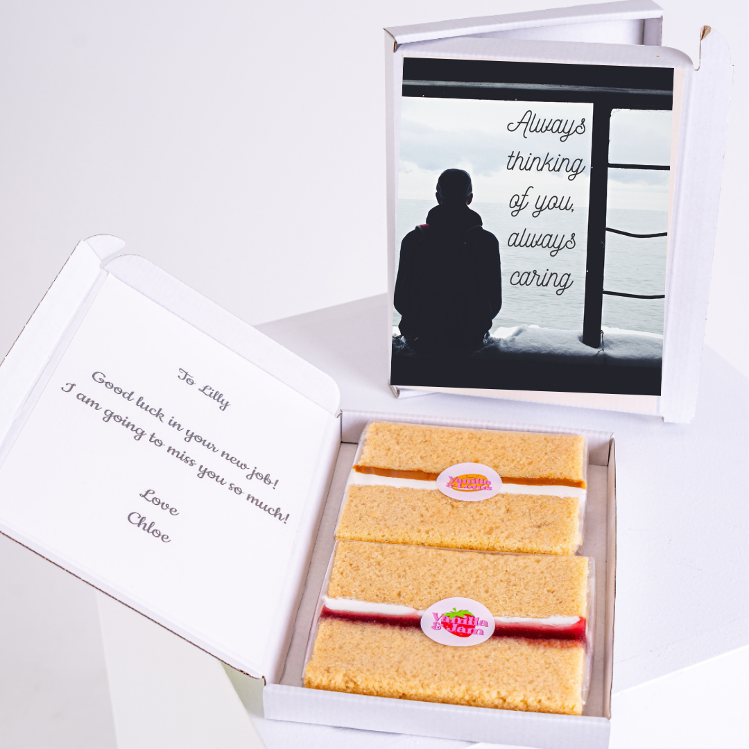 Gift box with cake and a thinking of you card for Lilly, 40_145a714d