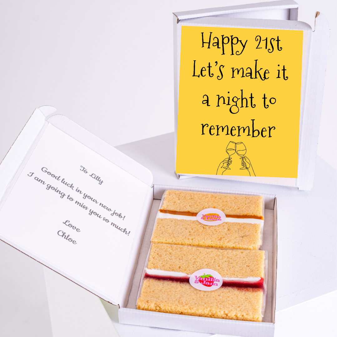 21st birthday gift box with cake and card for Lilly