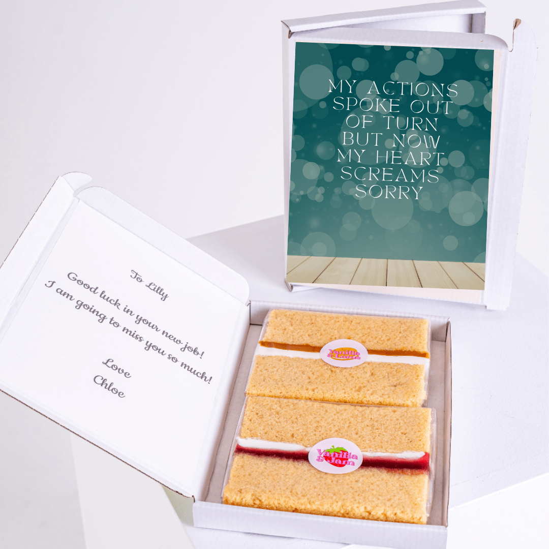 Sorry cake gift for Lilly, with message and farewell wishes