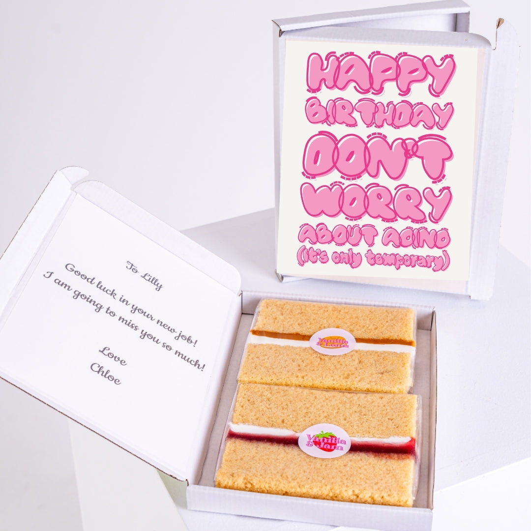 Letterbox cake with funny ageing birthday design
