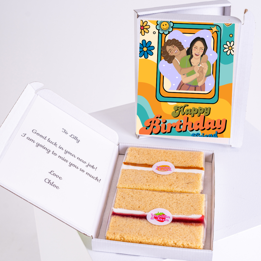 Birthday cake gift box for Lilly with card and note.
